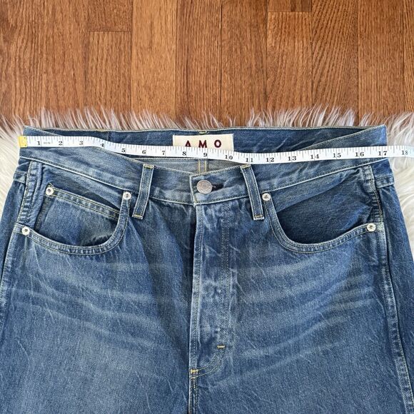AMO Jeans Womens 31 High Rise Buttonfly Straight Leg Raw Hem Crop Denim Stargaze - Picture 8 of 15